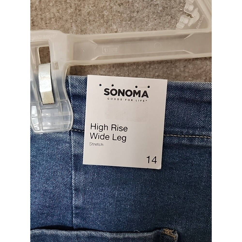 Sonoma Wide Leg Jeans Women 14 Blue Medium Wash Patch Pockets Raw Hem UtilityNEW - Picture 8 of 11